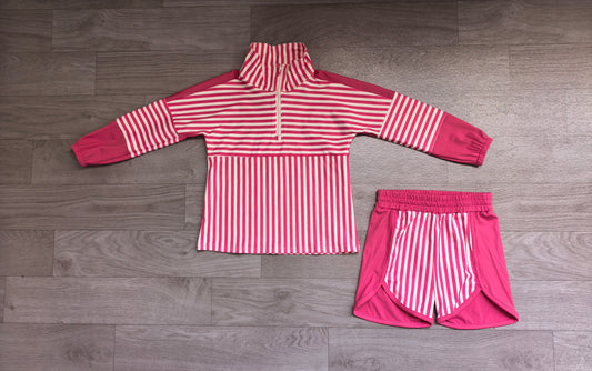 preorder Samples GLS0106 Yoga Hot Pink Zipper Long Sleeve Shorts Girls Set