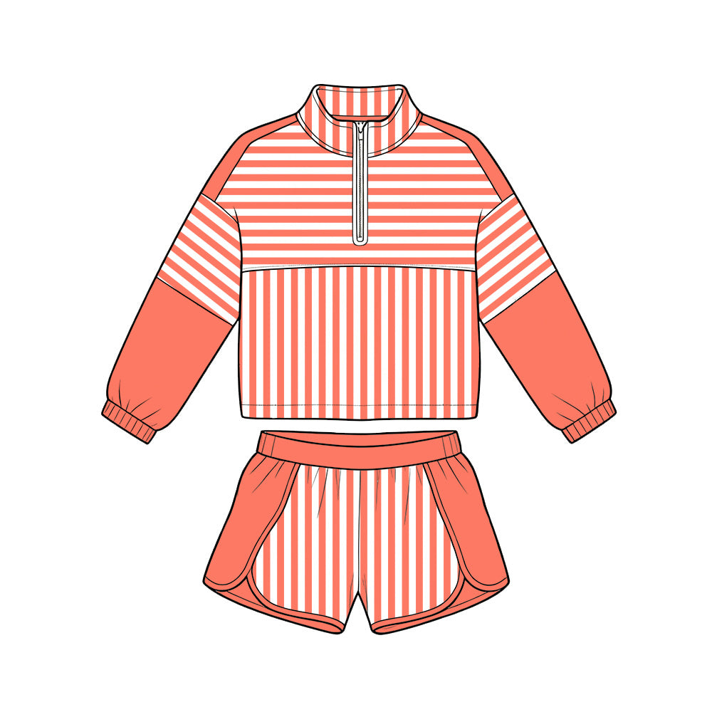 preorder GLS0108 Yoga Orange Zipper Long Sleeve Shorts Girls Set