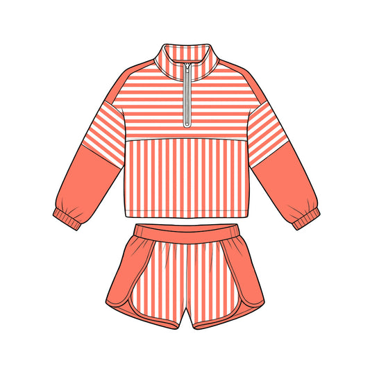 preorder GLS0108 Yoga Orange Zipper Long Sleeve Shorts Girls Set
