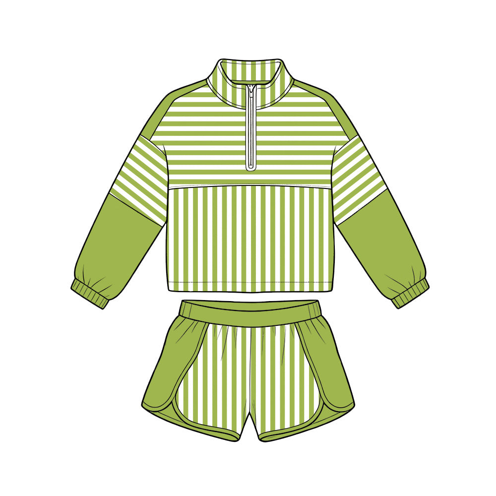 preorder GLS0109 Yoga Green Zipper Long Sleeve Shorts Girls Set