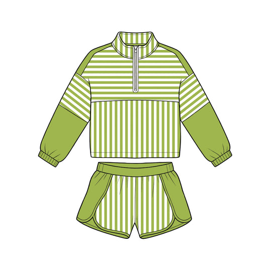 preorder GLS0109 Yoga Green Zipper Long Sleeve Shorts Girls Set