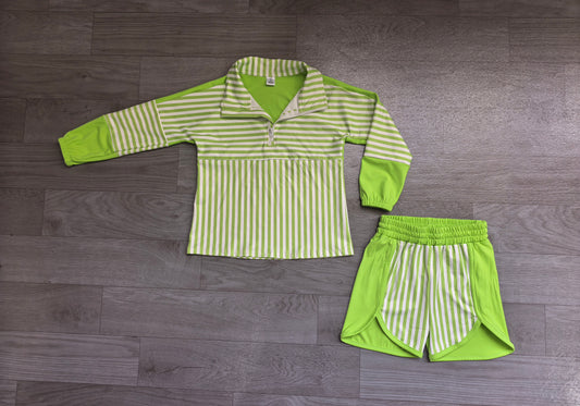 preorder Samples GLS0109 Yoga Green Zipper Long Sleeve Shorts Girls Set