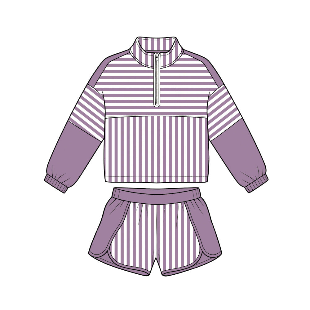 preorder GLS0110 Yoga Purple Zipper Long Sleeve Shorts Girls Set