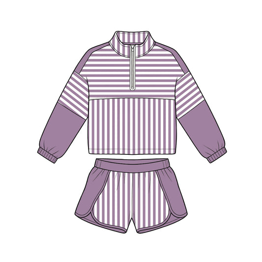 preorder GLS0110 Yoga Purple Zipper Long Sleeve Shorts Girls Set