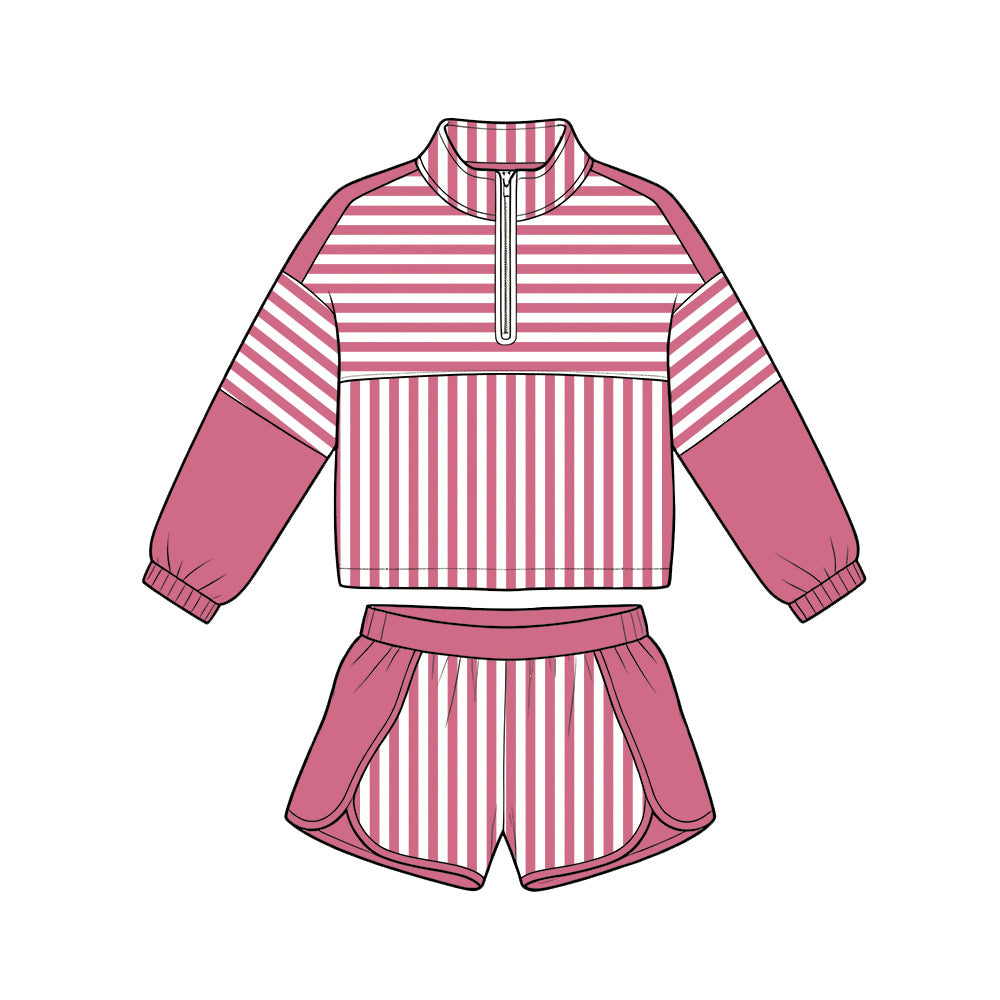 preorder GLS0112 Yoga Pink Zipper Long Sleeve Shorts Girls Set
