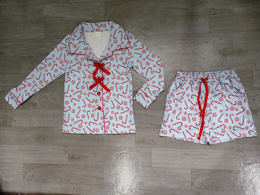 preorder Samples GLS0116 Christmas Candy Cane Long Sleeve Shorts Adult Women Pajamas