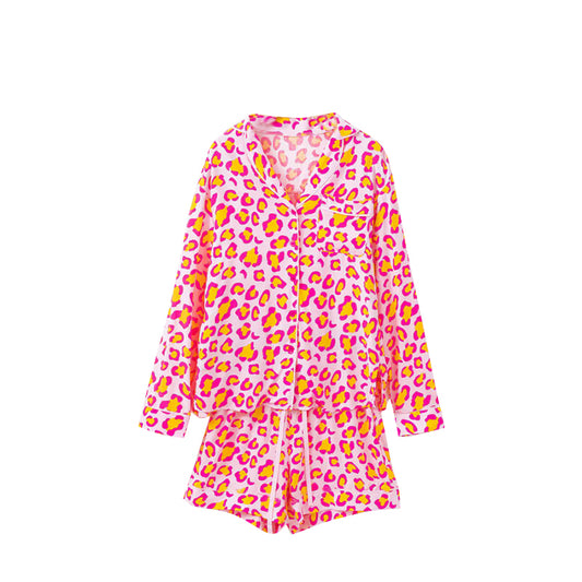 preorder GLS0118 Pink Leopard Long Sleeve Pants Adult Women Pajamas
