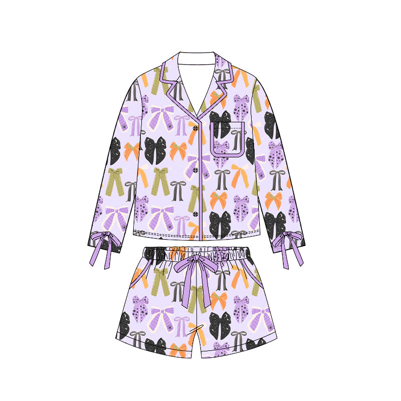 preorder GLS0120 Halloween Bows Purple Long Sleeve Pants Adult Women Pajamas