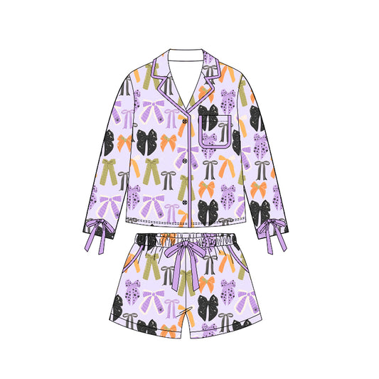 preorder GLS0120 Halloween Bows Purple Long Sleeve Pants Adult Women Pajamas