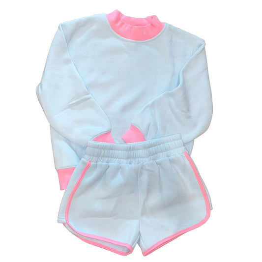 preorder GLS0121 Yoga Blue Long Sleeve Shorts Girls Set