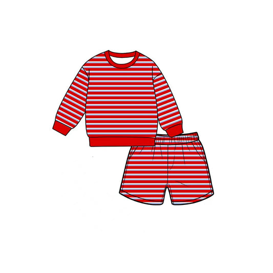 preorder GLS0122 Red Striped Long Sleeve Shorts Girls Set