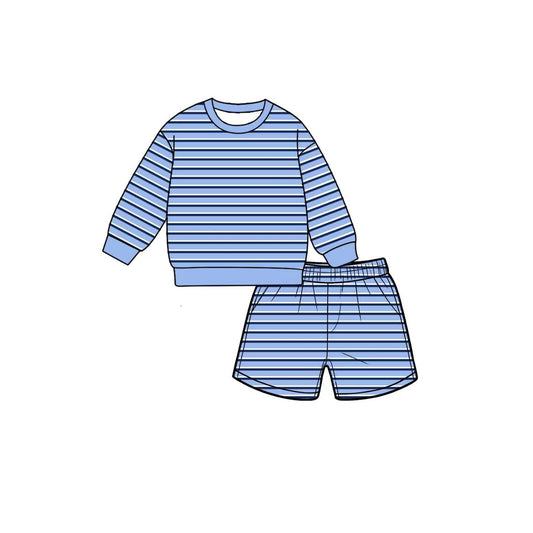 preorder GLS0123 Blue Striped Long Sleeve Shorts Girls Set