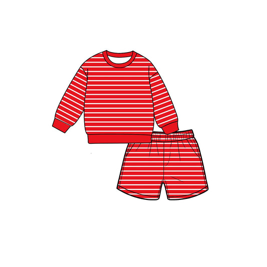 preorder GLS0124 Red Striped Long Sleeve Shorts Girls Set