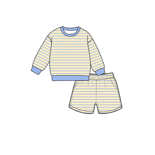 preorder GLS0125 Yellow Blue Striped Long Sleeve Shorts Girls Set