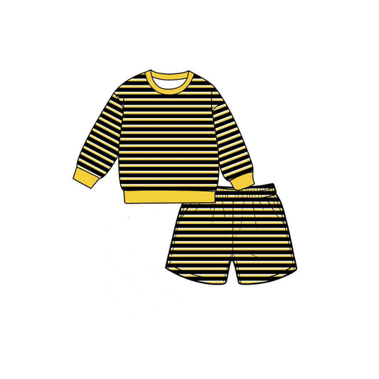 preorder GLS0127 Black Yellow Striped Long Sleeve Shorts Girls Set