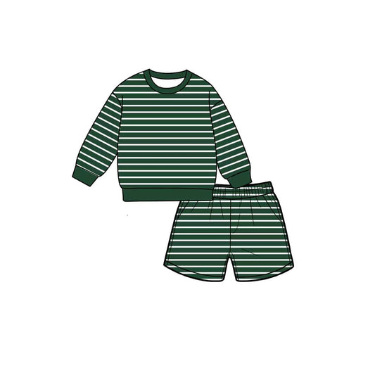 preorder GLS0128 Green Striped Long Sleeve Shorts Girls Set