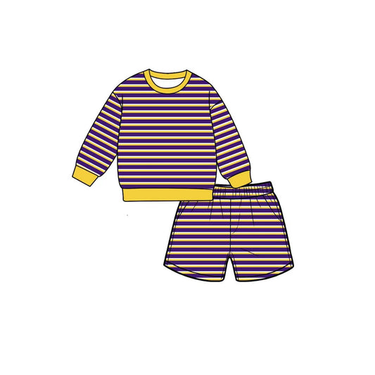 preorder GLS0129 Purple Striped Long Sleeve Shorts Girls Set