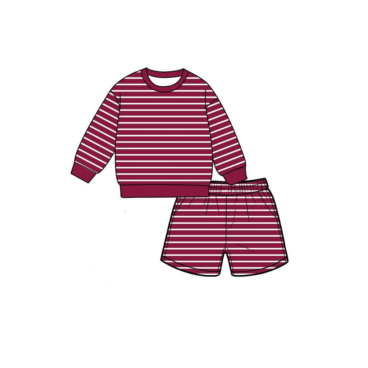 preorder GLS0130 Maroon Striped Long Sleeve Shorts Girls Set