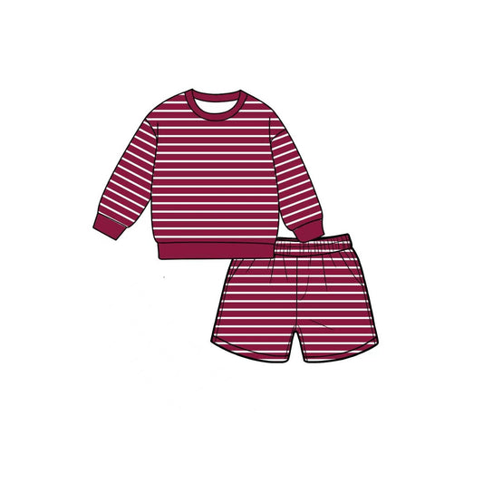 preorder GLS0130 Maroon Striped Long Sleeve Shorts Girls Set