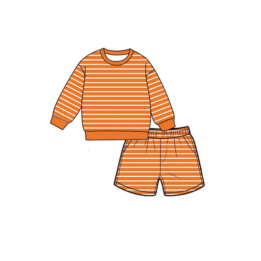 preorder GLS0131 Orange Striped Long Sleeve Shorts Girls Set
