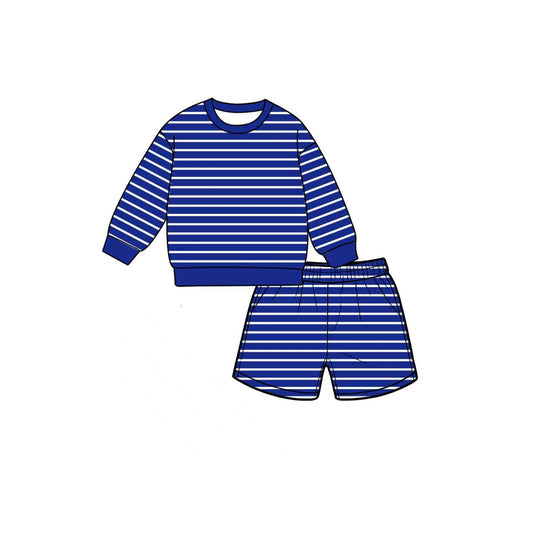 preorder GLS0132 Navy Blue Striped Long Sleeve Shorts Girls Set