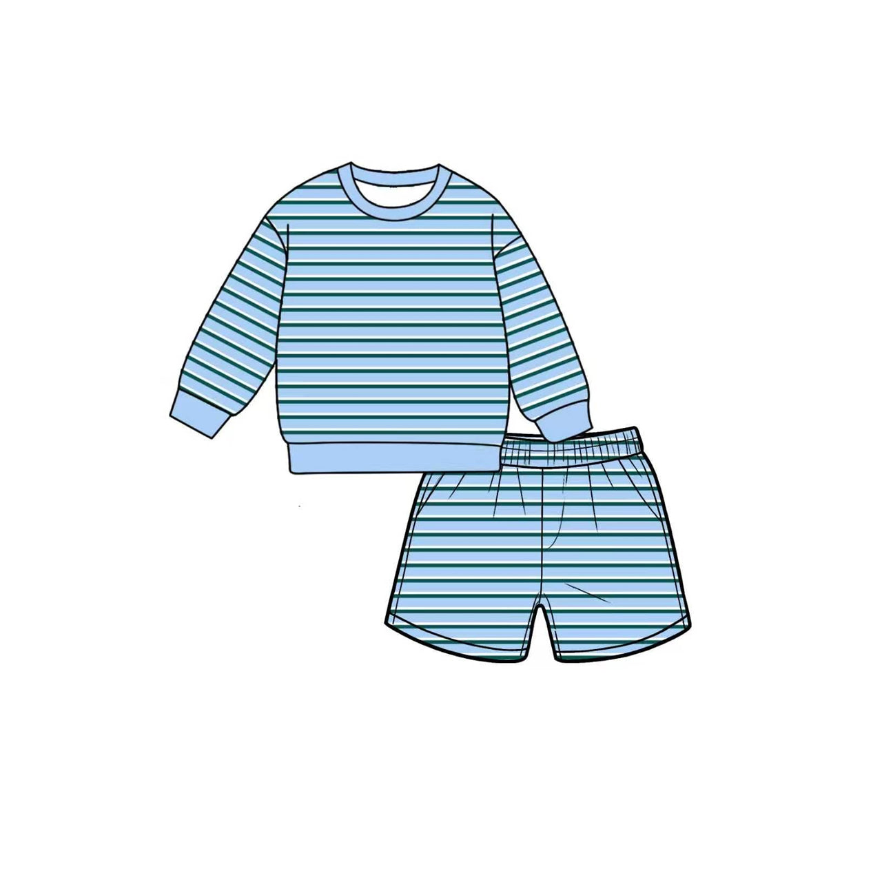 preorder GLS0133 Blue Striped Long Sleeve Shorts Girls Set