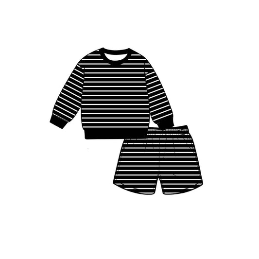 preorder GLS0134 Black Striped Long Sleeve Shorts Girls Set