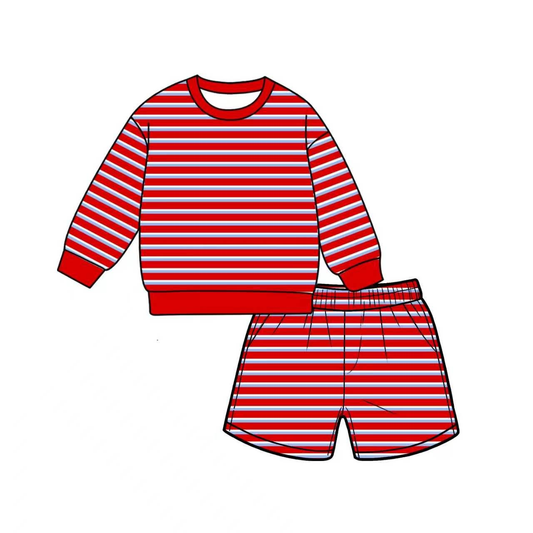 preorder GLS0135 Yoga Red Striped Long Sleeve Shorts Adult Women Set