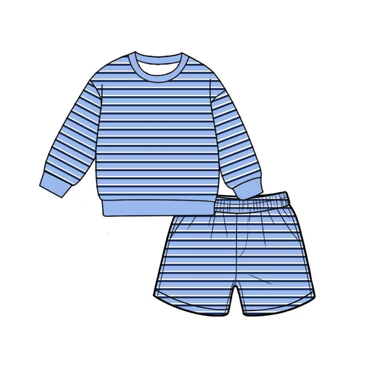 preorder GLS0136 Yoga Blue Striped Long Sleeve Shorts Adult Women Set