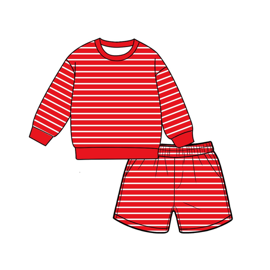 preorder GLS0137 Yoga Red Striped Long Sleeve Shorts Adult Women Set
