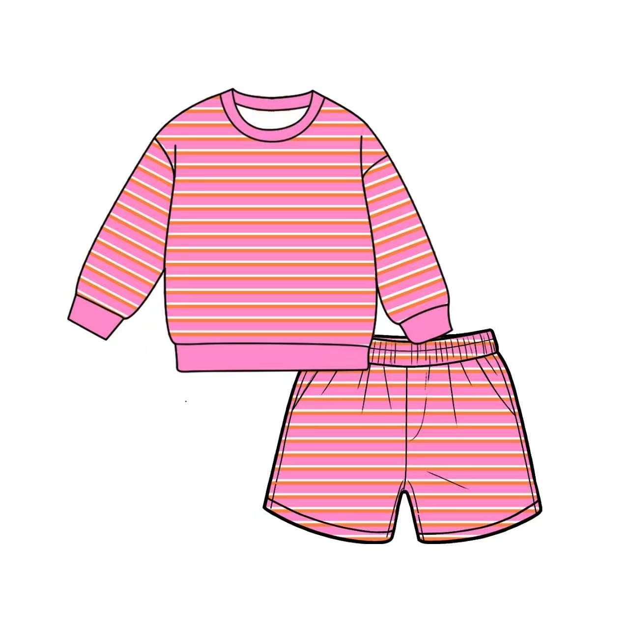 preorder GLS0139 Yoga Pink Striped Long Sleeve Shorts Adult Women Set