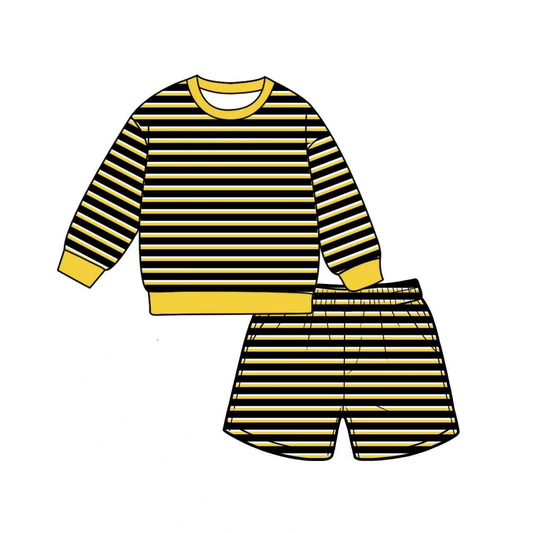preorder GLS0140 Yoga Black Yellow Striped Long Sleeve Shorts Adult Women Set