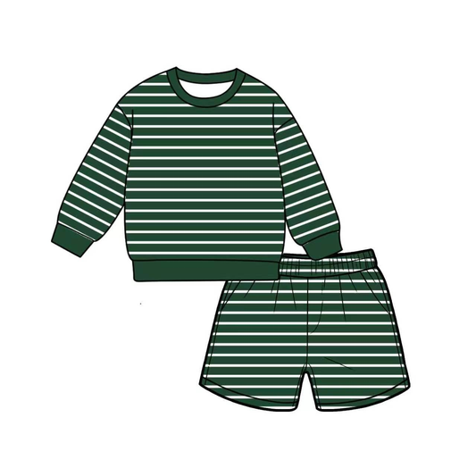preorder GLS0141 Yoga Green Striped Long Sleeve Shorts Adult Women Set