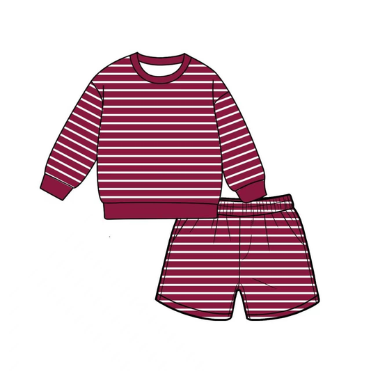 preorder GLS0143 Yoga Maroon Striped Long Sleeve Shorts Adult Women Set