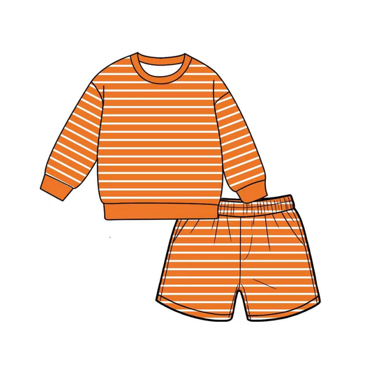 preorder GLS0144 Yoga Orange Striped Long Sleeve Shorts Adult Women Set