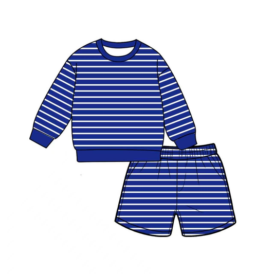 preorder GLS0145 Yoga Navy Blue Striped Long Sleeve Shorts Adult Women Set