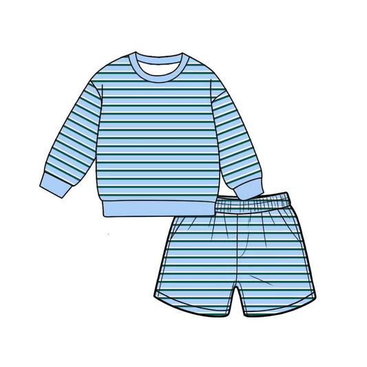 preorder GLS0146 Yoga Blue Striped Long Sleeve Shorts Adult Women Set