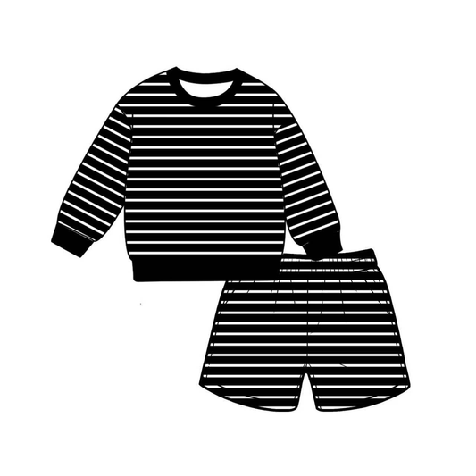 preorder GLS0147 Yoga Black Striped Long Sleeve Shorts Adult Women Set