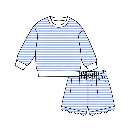 preorder GLS0148 Yoga Blue Striped Long Sleeve Shorts Adult Women Set