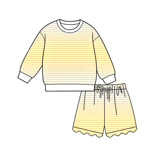 preorder GLS0149 Yoga Yellow Striped Long Sleeve Shorts Adult Women Set