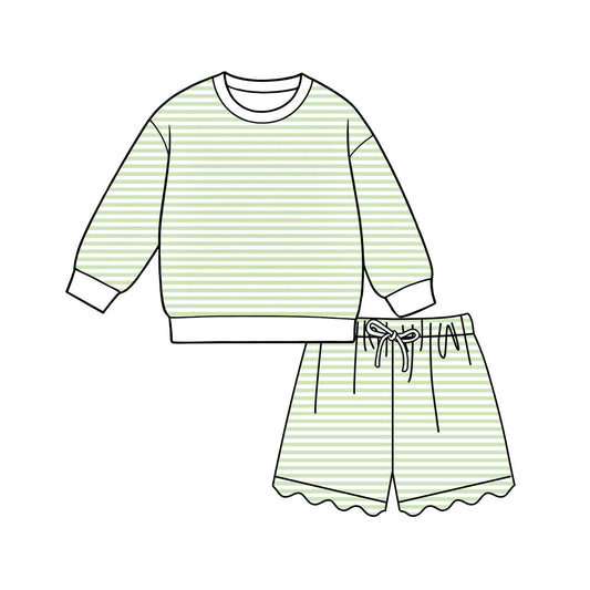 preorder GLS0150 Yoga Mint Green Striped Long Sleeve Shorts Adult Women Set