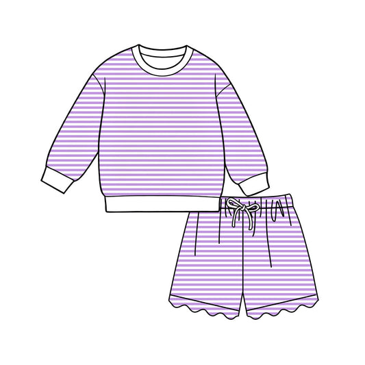 preorder GLS0151 Yoga Purple Striped Long Sleeve Shorts Adult Women Set