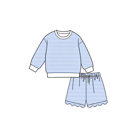 preorder GLS0152 Yoga Blue Striped Long Sleeve Shorts Girls Set