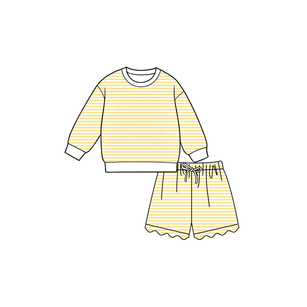 preorder GLS0153 Yoga Yellow Striped Long Sleeve Shorts Girls Set