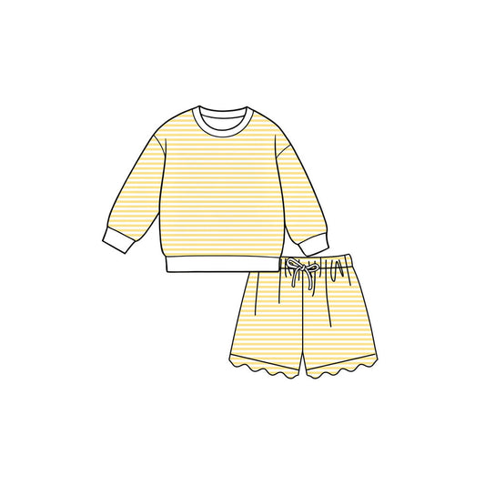 preorder GLS0153 Yoga Yellow Striped Long Sleeve Shorts Girls Set