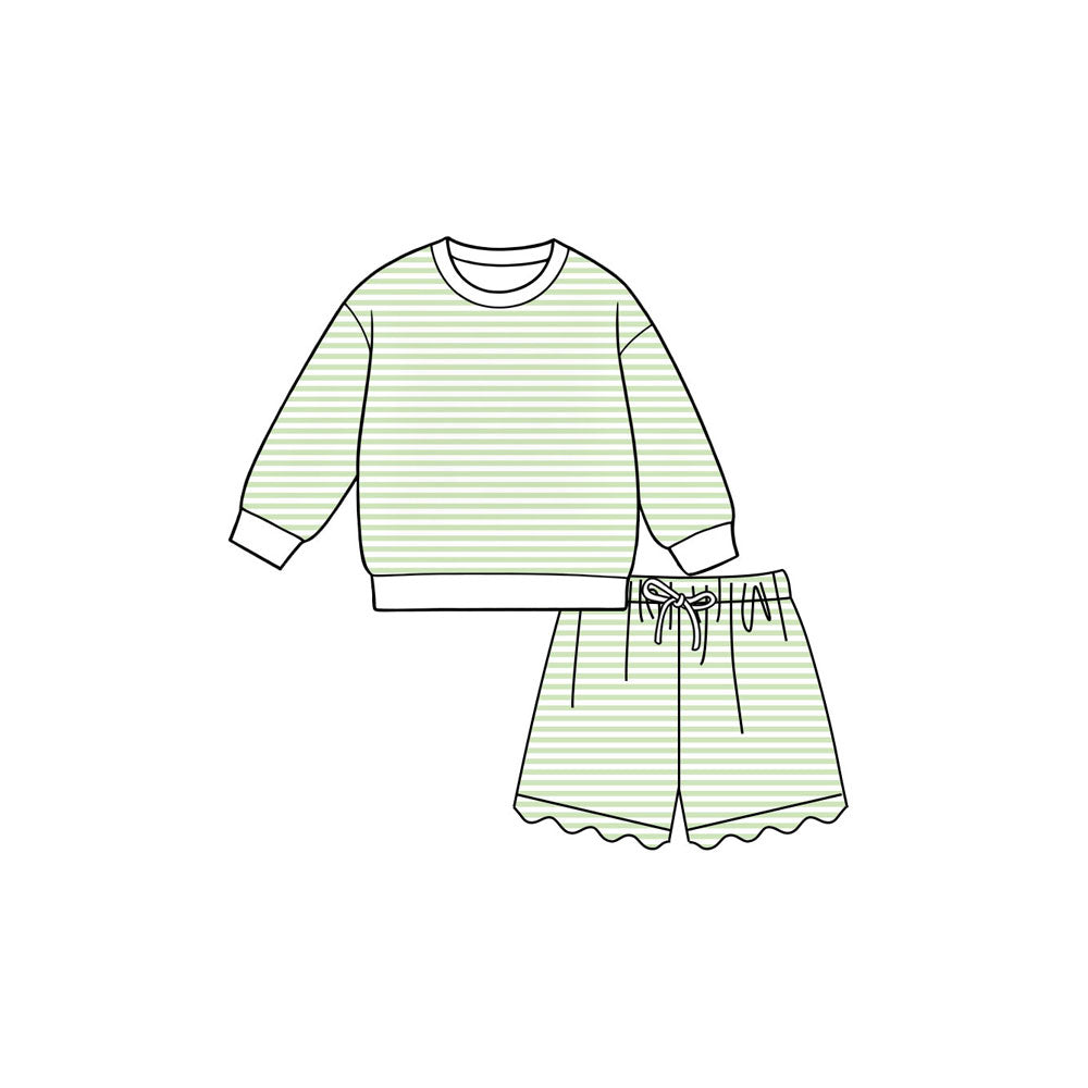 preorder GLS0154 Yoga Mint Green Striped Long Sleeve Shorts Girls Set