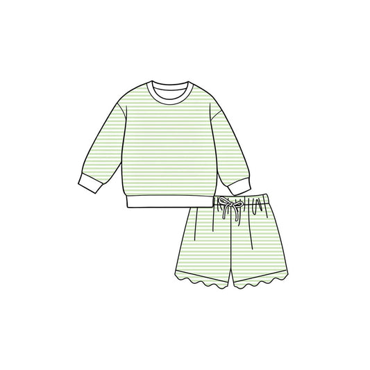 preorder GLS0154 Yoga Mint Green Striped Long Sleeve Shorts Girls Set
