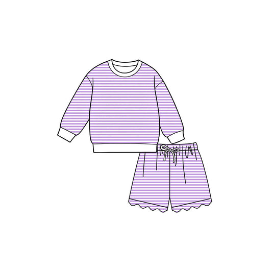 preorder GLS0155 Yoga Purple Striped Long Sleeve Shorts Girls Set