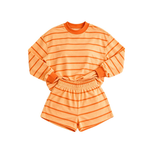 preorder GLS0159 Yoga Orange Long Sleeve Shorts Adult Women Set