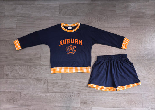 preorder Samples GLS0162 AUBURN Navy Blue Long Sleeve Shorts Boys Set